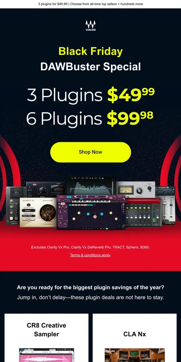 Email from Waves Audio. Black Friday DAWBuster is Here!