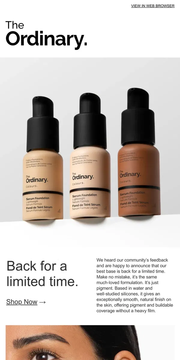 Email from The Ordinary. The return is real. And the skin finish is, too.