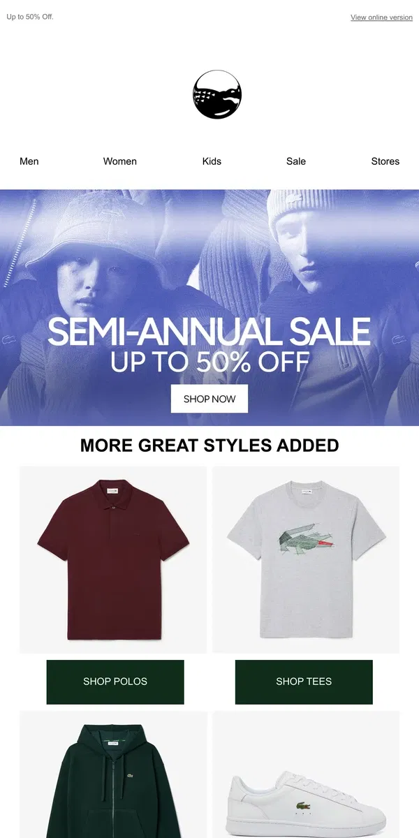 Email from Lacoste. More to Shop! Semi-Annual Sale is Still On.