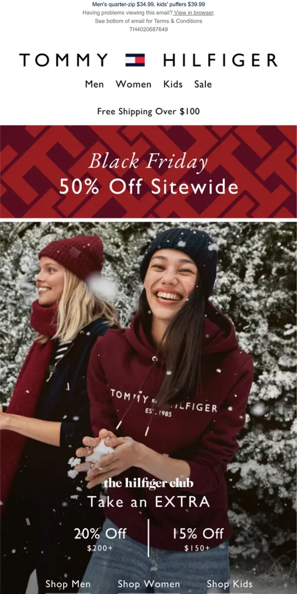 Email from Tommy Hilfiger. 50% OFF SITEWIDE + MORE EARLY BLACK FRIDAY DEALS