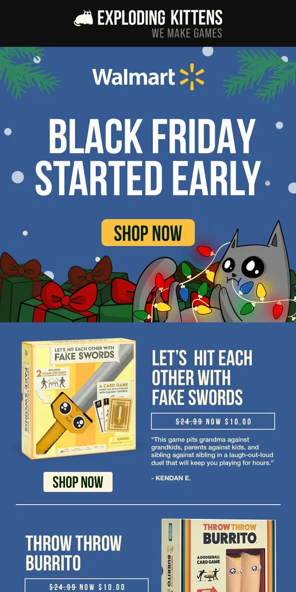 Email from Exploding Kittens. Early Black Friday deals under $20 🥳