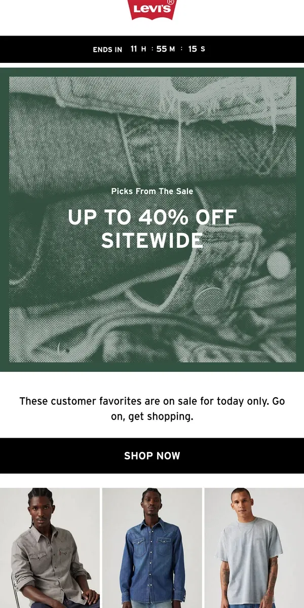 Email from Levi's. Ends today: Up to 40% off