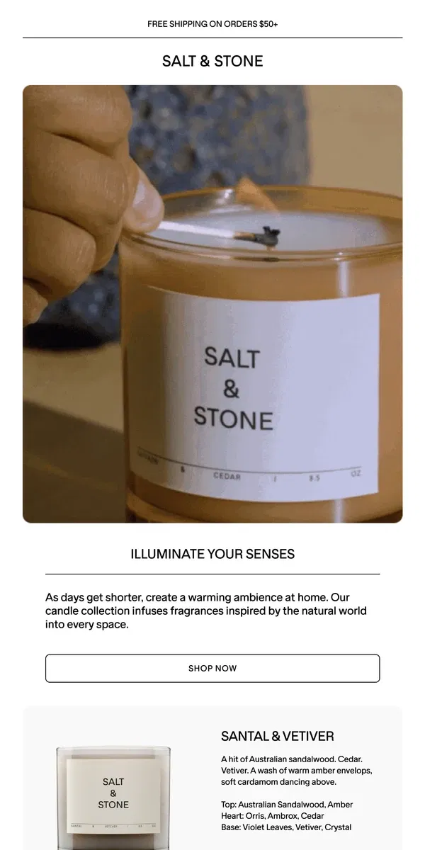 Email from SALT & STONE. The Salt & Stone Candle Collection 🕯