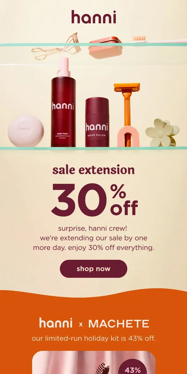 Email from hanni. surprise sale extension!