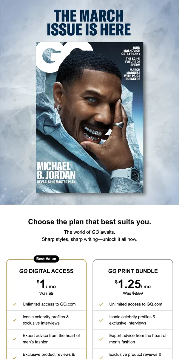 Email from GQ. Don't Miss Michael B. Jordan on the March Issue