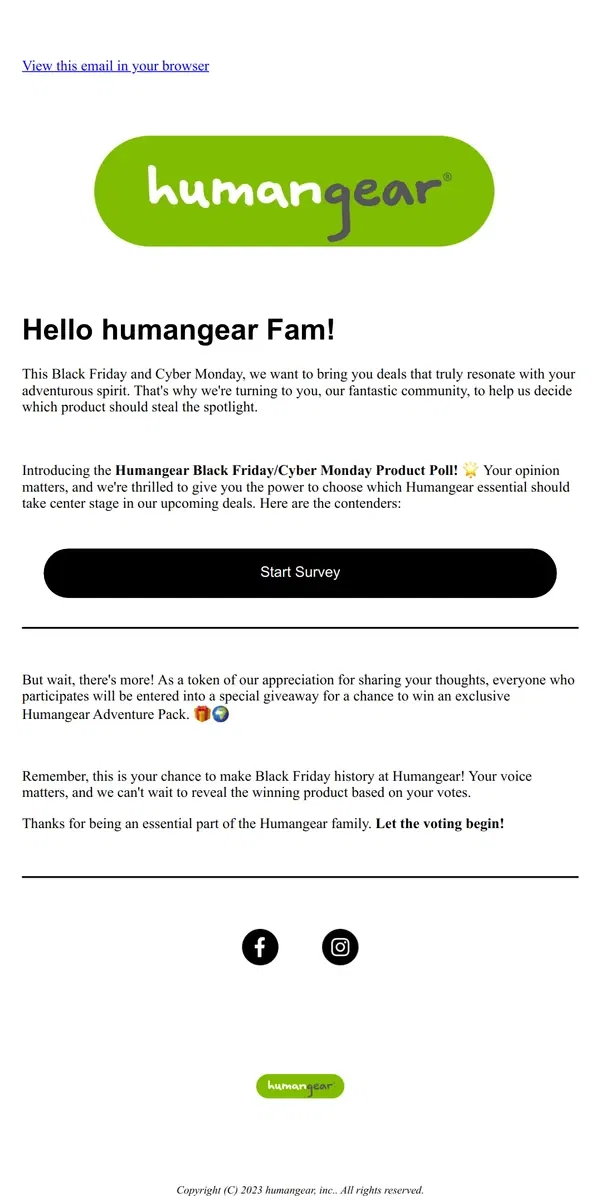 Email from Humangear. Help Us Shape the Ultimate Black Friday Deal