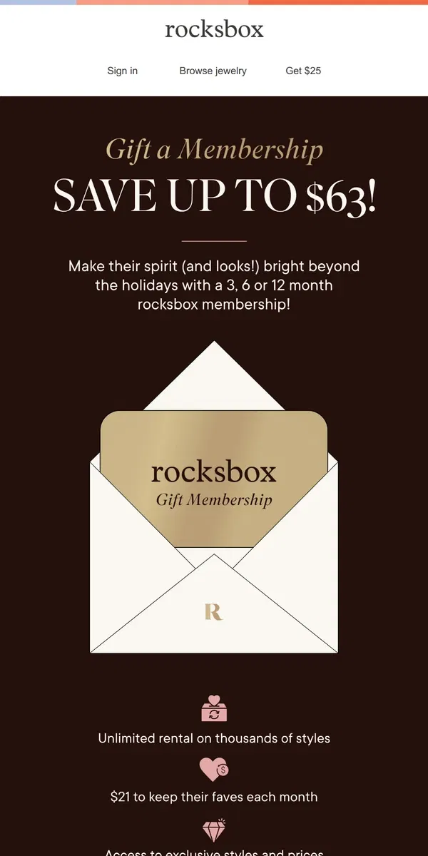 Email from Rocksbox. YOU CAN STILL GIVE  ✨ THESE ✨