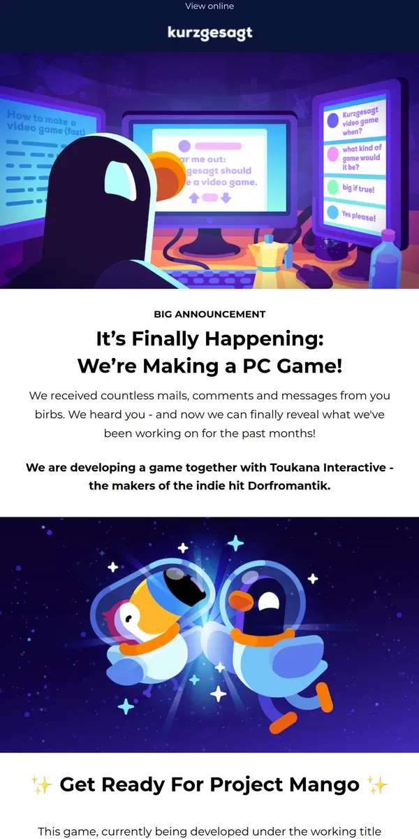 Email from Kurzgesagt. New kurzgesagt Game in Development! 🚀