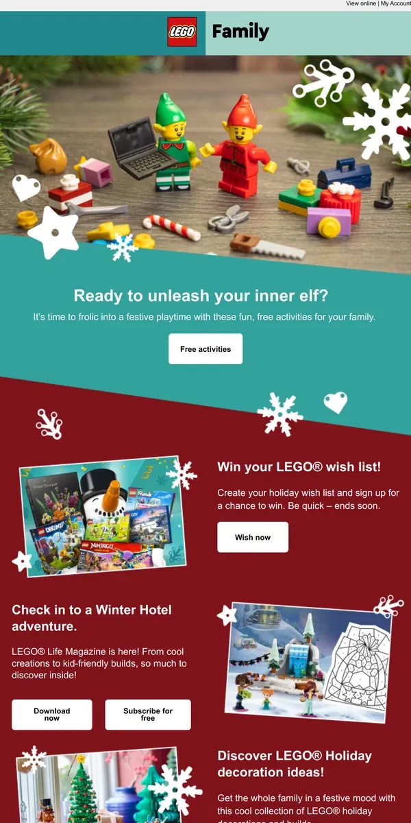 Email from Lego. Unwrap FREE and festive LEGO® activities!