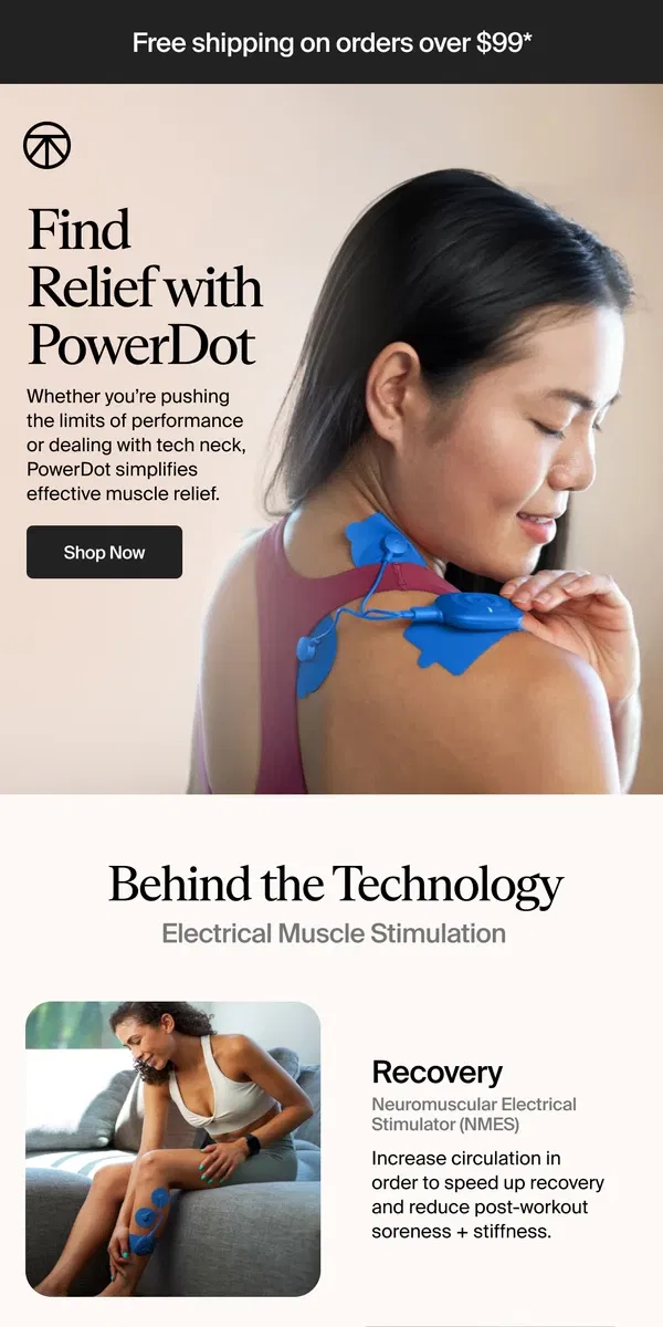 Email from Therabody. PowerDot: relieve tech neck and stiffness