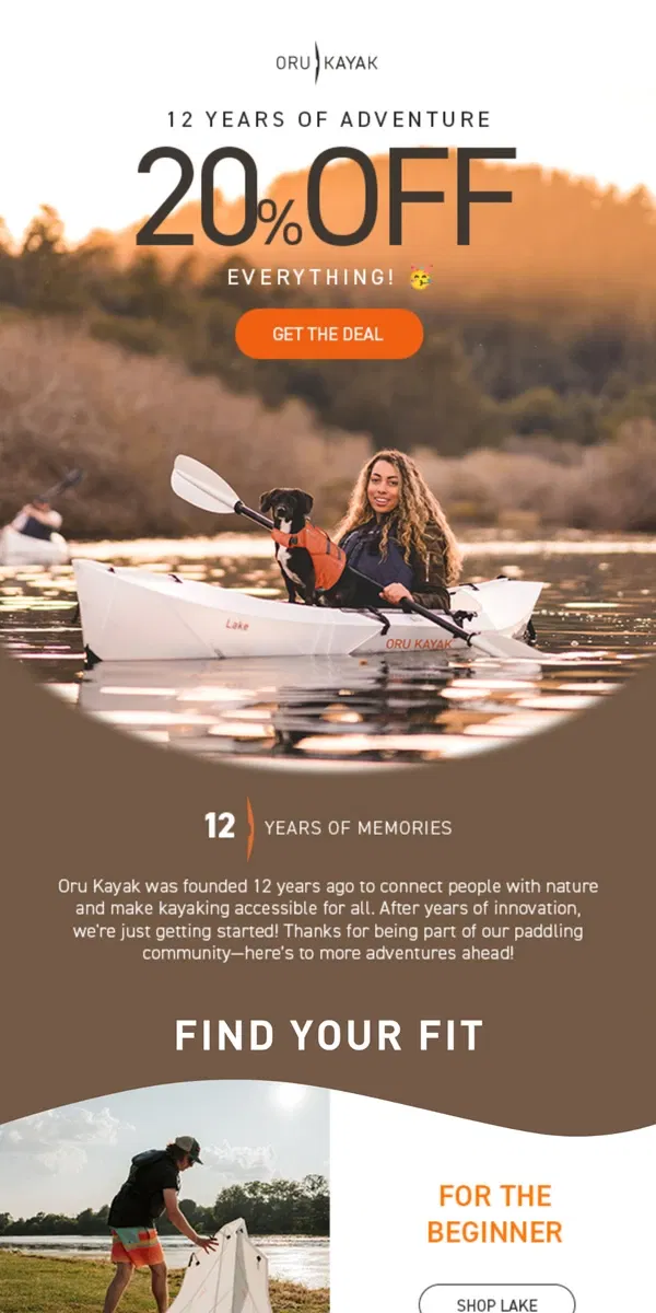 Email from Oru Kayak. 20% Off Sitewide | Your Perfect Kayak is Waiting 🛶