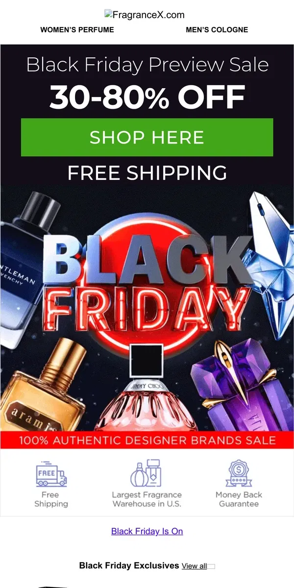 Email from FragranceX. Black Friday Preview!   🖤