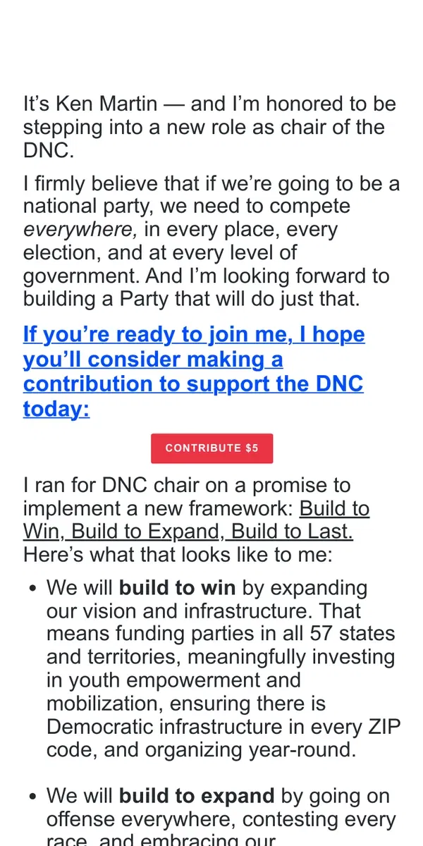 Email from Kamala Harris. Build to Win, Build to Expand, Build to Last.