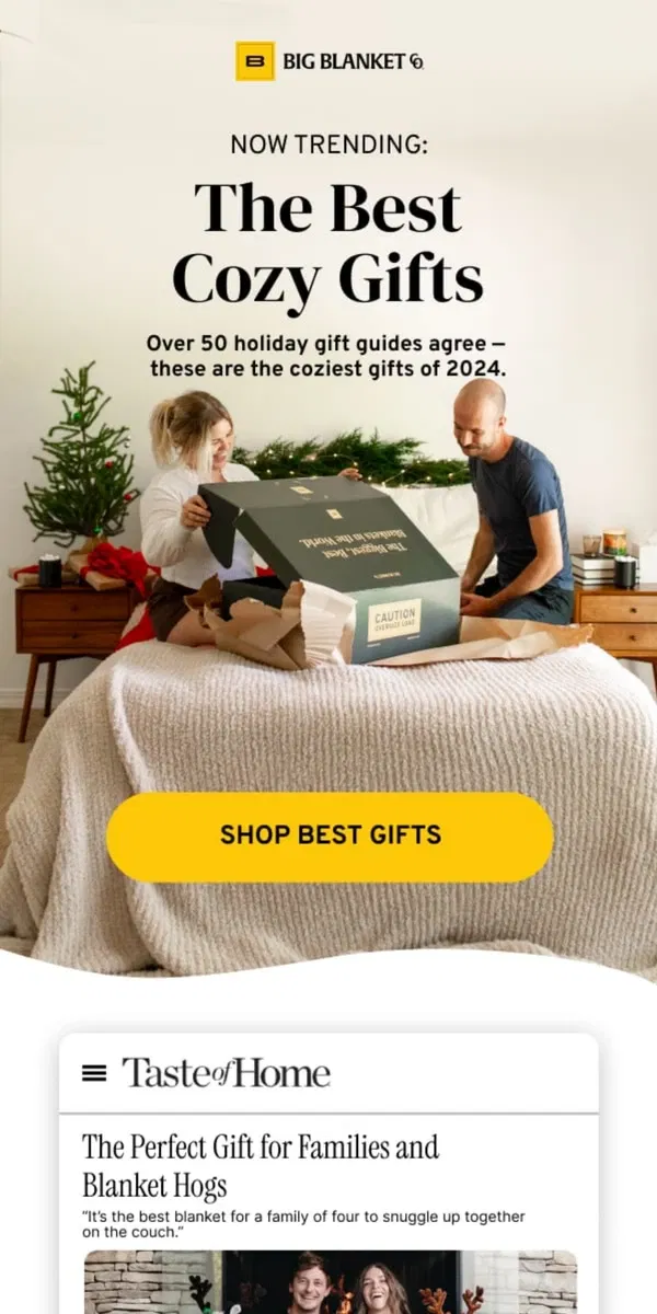 Email from Big Blanket Co. Gifts for everyone on your list