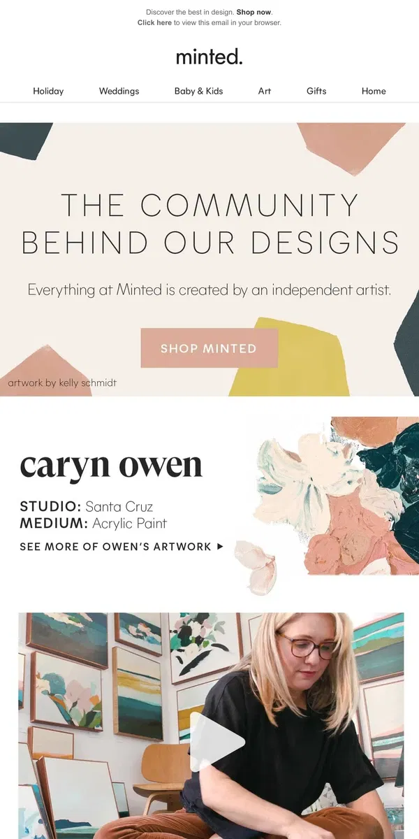 Email from Minted. Meet our community of independent artists.