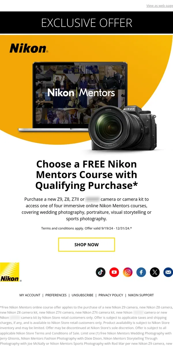 Email from Nikon. FREE Online Course with Camera Purchase