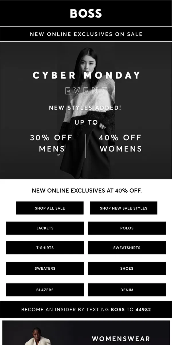 Email from HUGO BOSS. Cyber Monday Exclusive - New Styles Added!