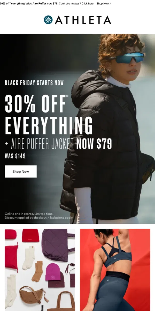 Email from Athleta. Announcing Black Friday 🖤