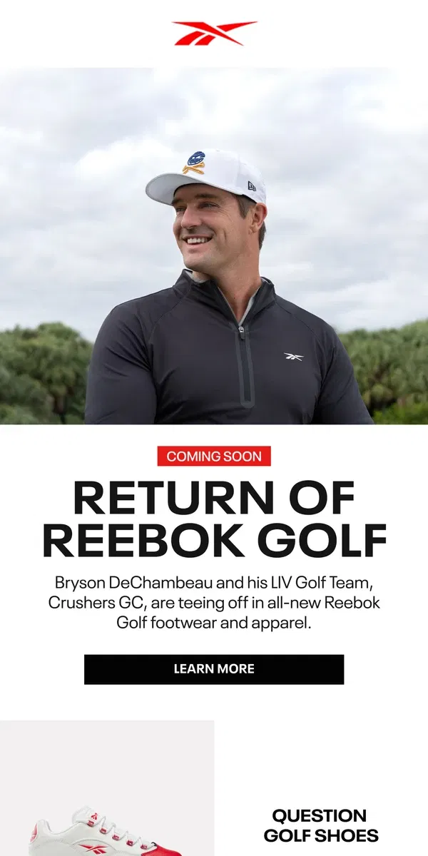 Email from Reebok. Reebok x Bryson DeChambeau