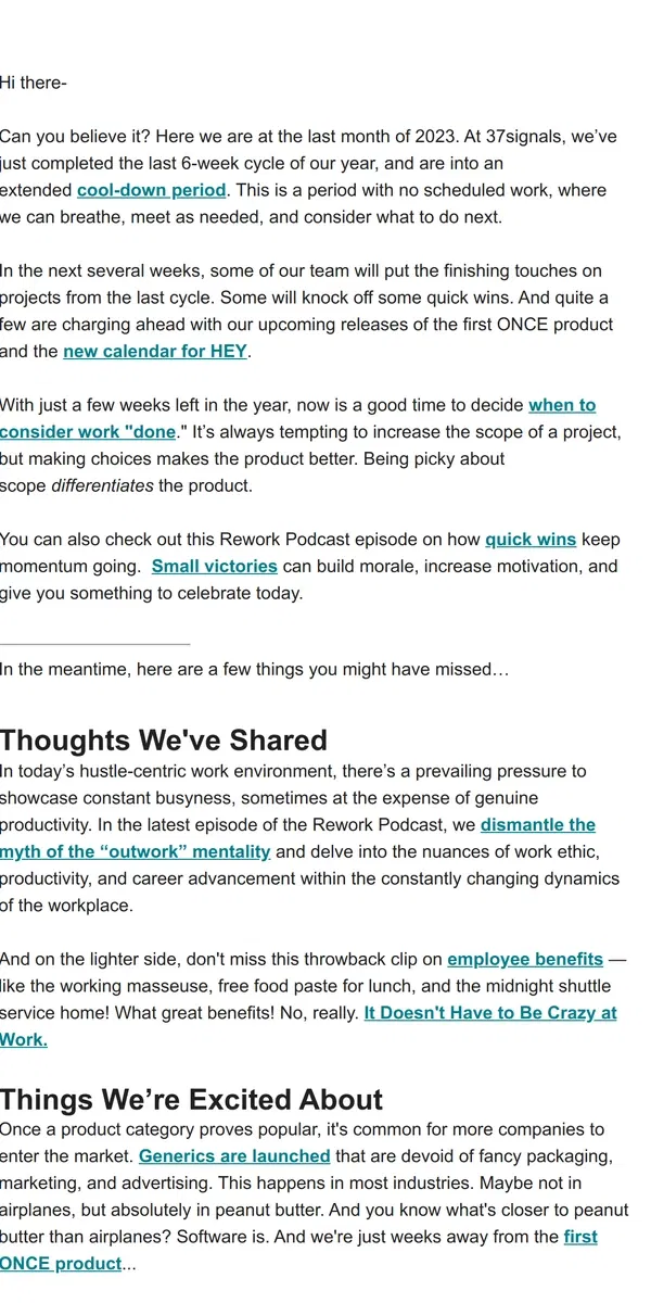 Email from Basecamp. 🙌 Quick Wins and Cool-downs