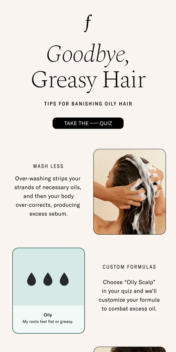 Email from Function of Beauty. We can help! Tips for oily hair