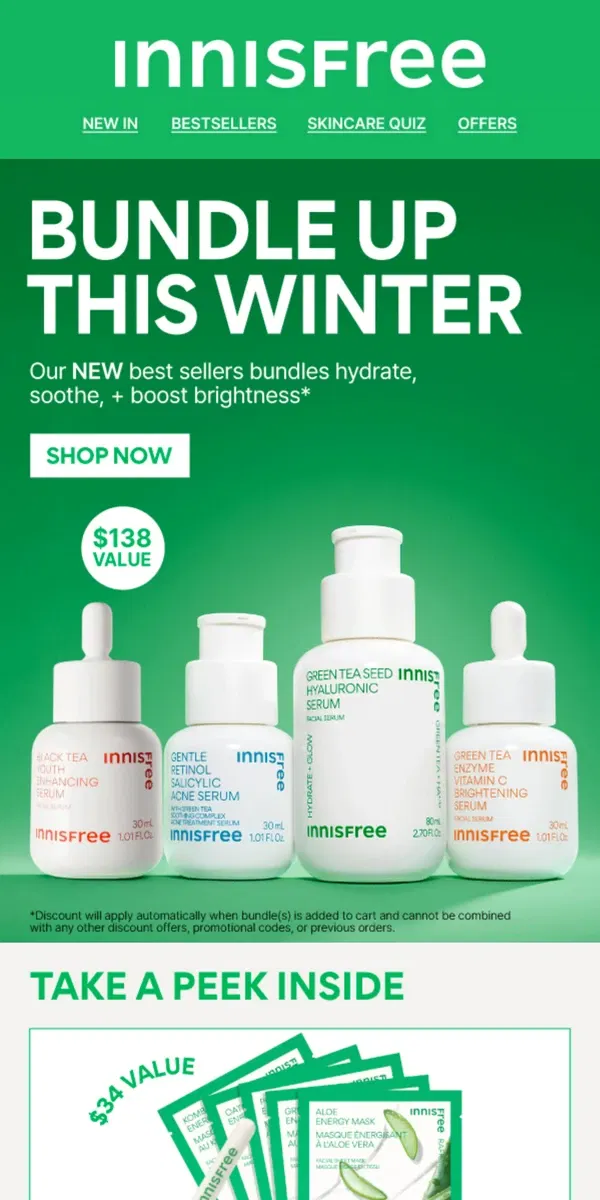 Email from innisfree. NEW! Winter Skincare Bundles