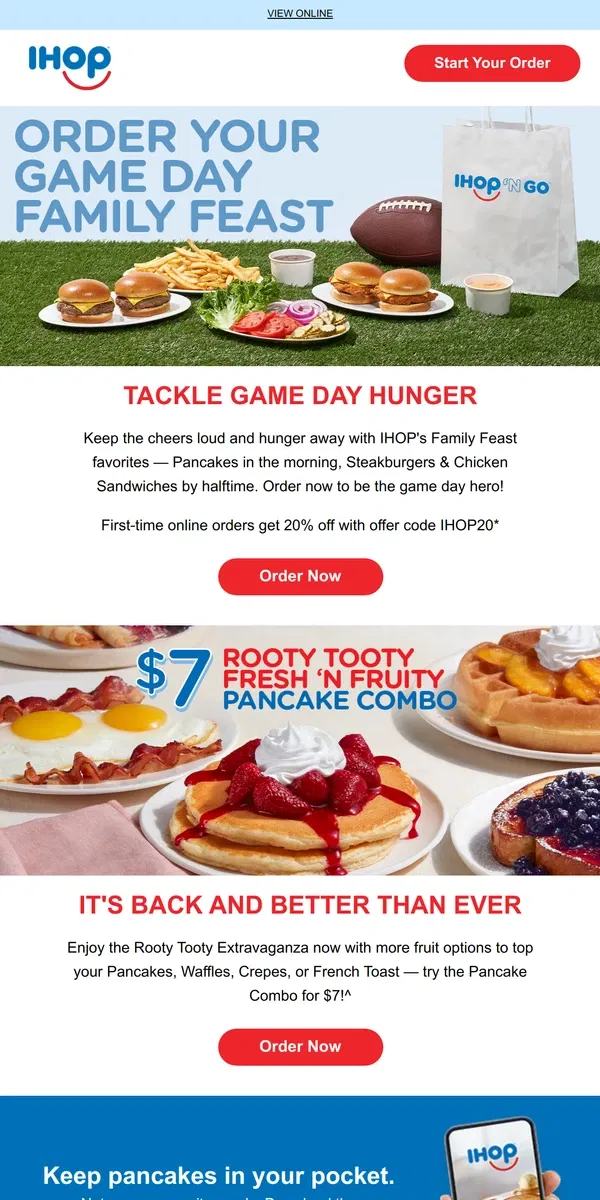 Email from IHOP. 🏈Today’s MVP: Your Game Day Family Feast