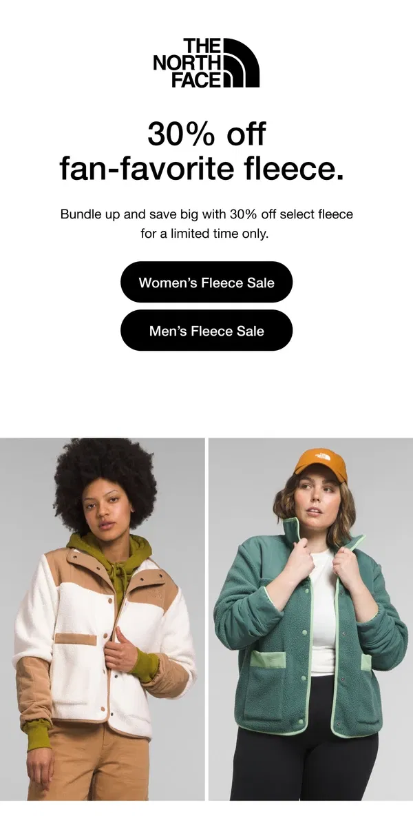 Email from The North Face. 30% off your new favorite fleece