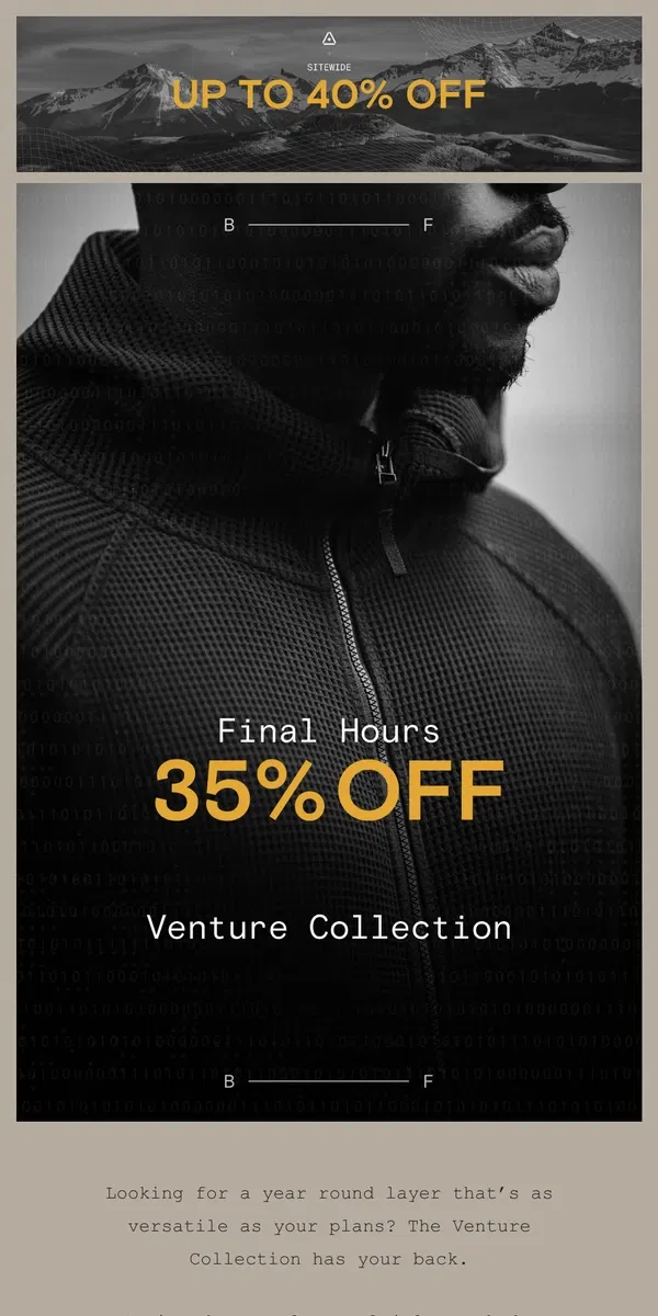 Email from Western Rise. Ends tonight- grab the Venture Collection at 35% off!