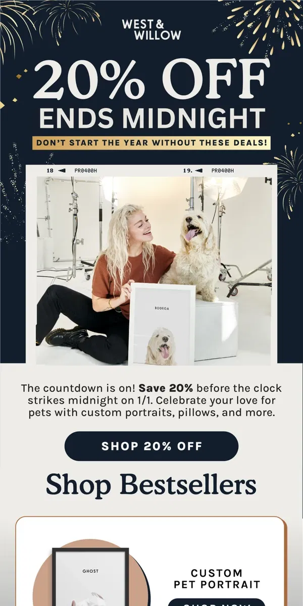 Email from West & Willow. 2025 Savings Are Here: 20% OFF Sitewide! 🎇✨