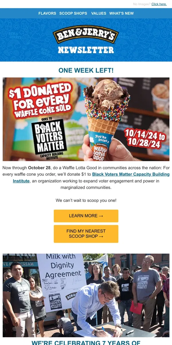 Email from Ben & Jerry's. Do a Waffle Lotta Good!