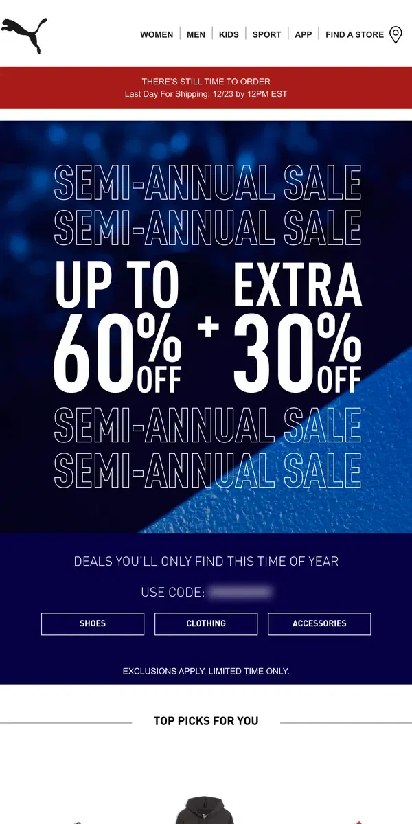 Email from Puma. Did You Hear About Our Semi-Annual Sale?