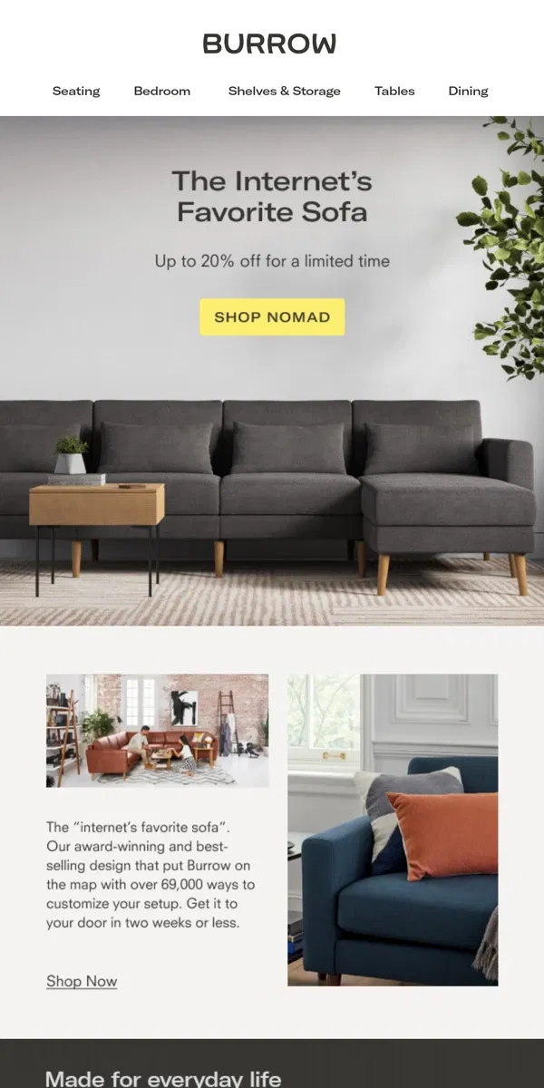 Email from Burrow. Save on our best selling seating collection, Nomad