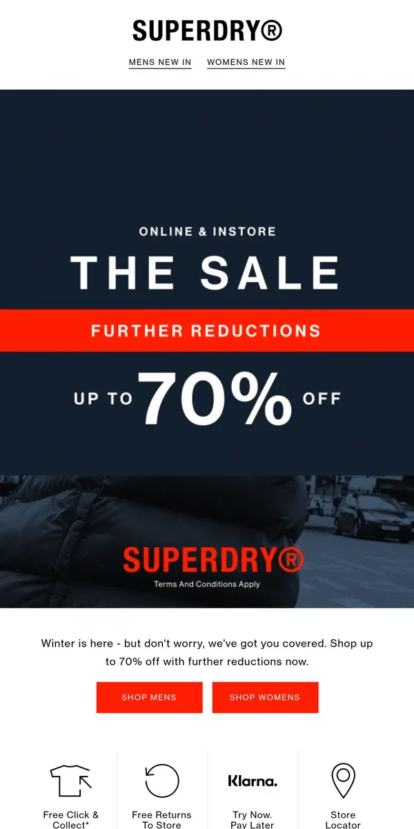 Email from Superdry. Price drops across 1000s of lines