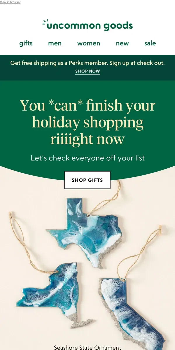 Email from Uncommon Goods. Gifts for everyone on your holiday list