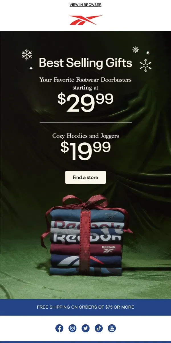 Email from Reebok. Our guide to the BEST gifts