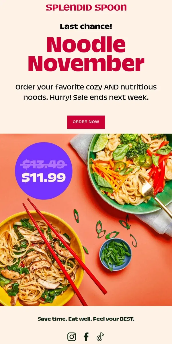 Email from Splendid Spoon. ⏲️ Last chance! Noodle November ends this week