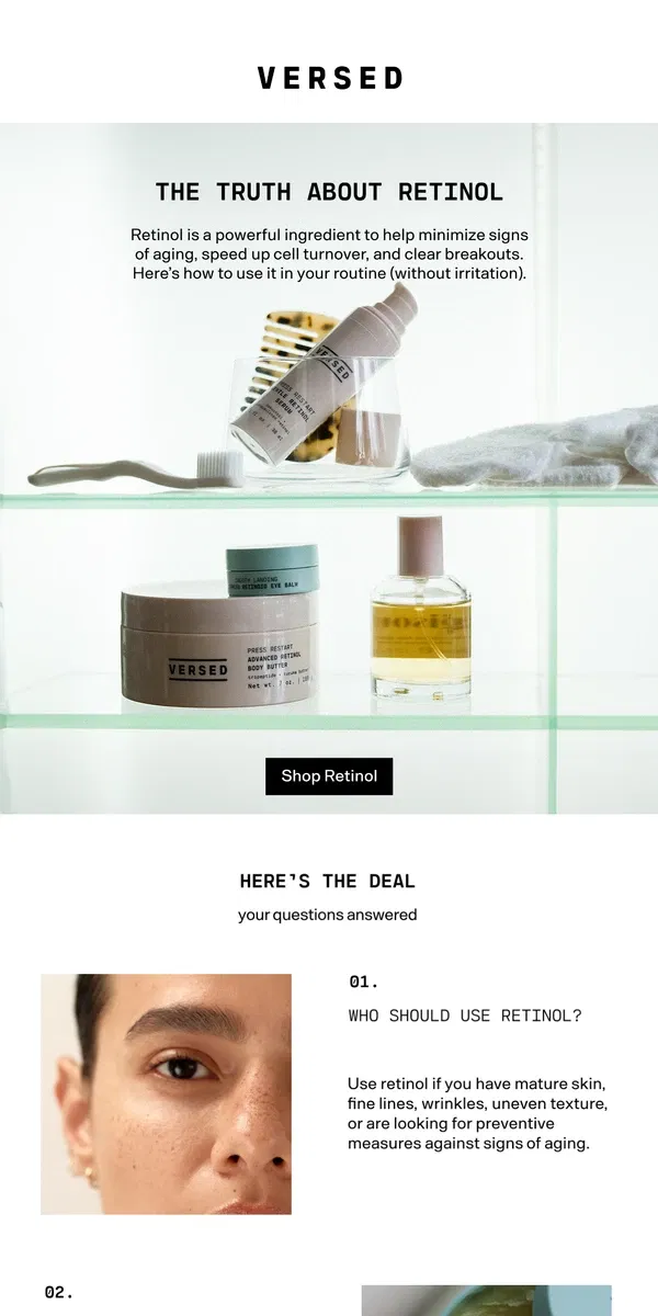 Email from Versed Skin. All your retinol questions, answered