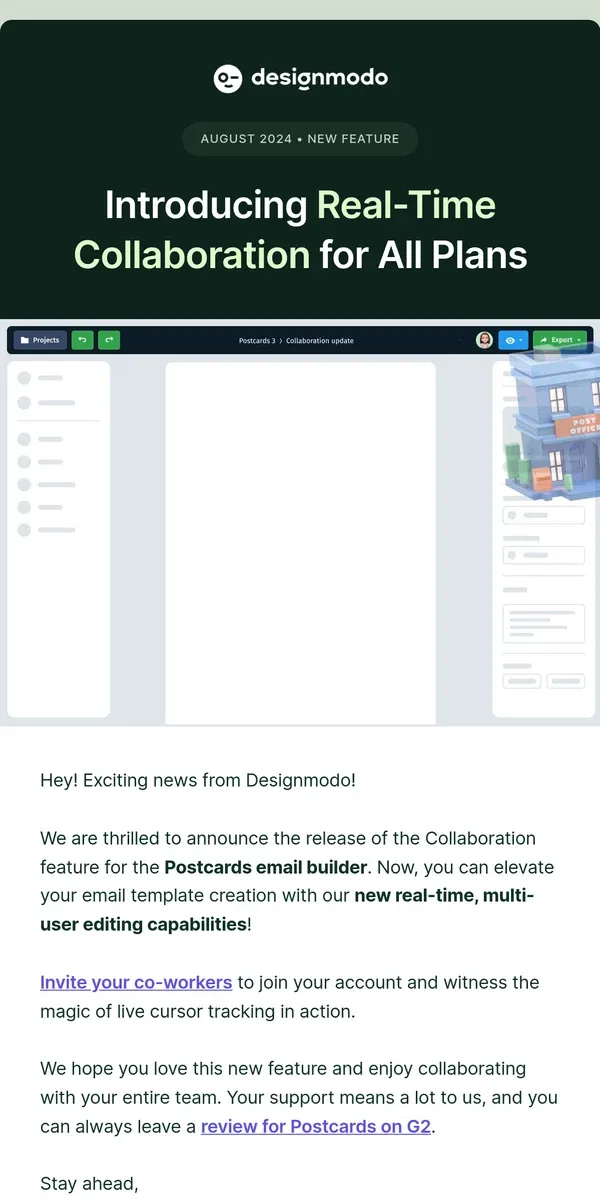 Email from Designmodo. Introducing Real-Time Collaboration for All Plans