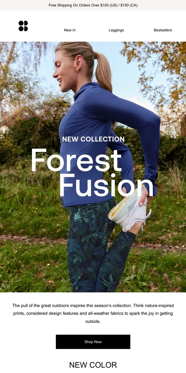 Email from Sweaty Betty. Introducing the new Forest Fusion collection