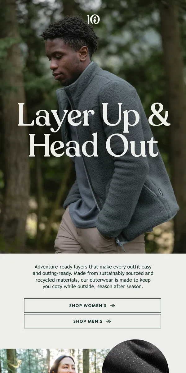 Email from tentree. Layer Up & Head Out