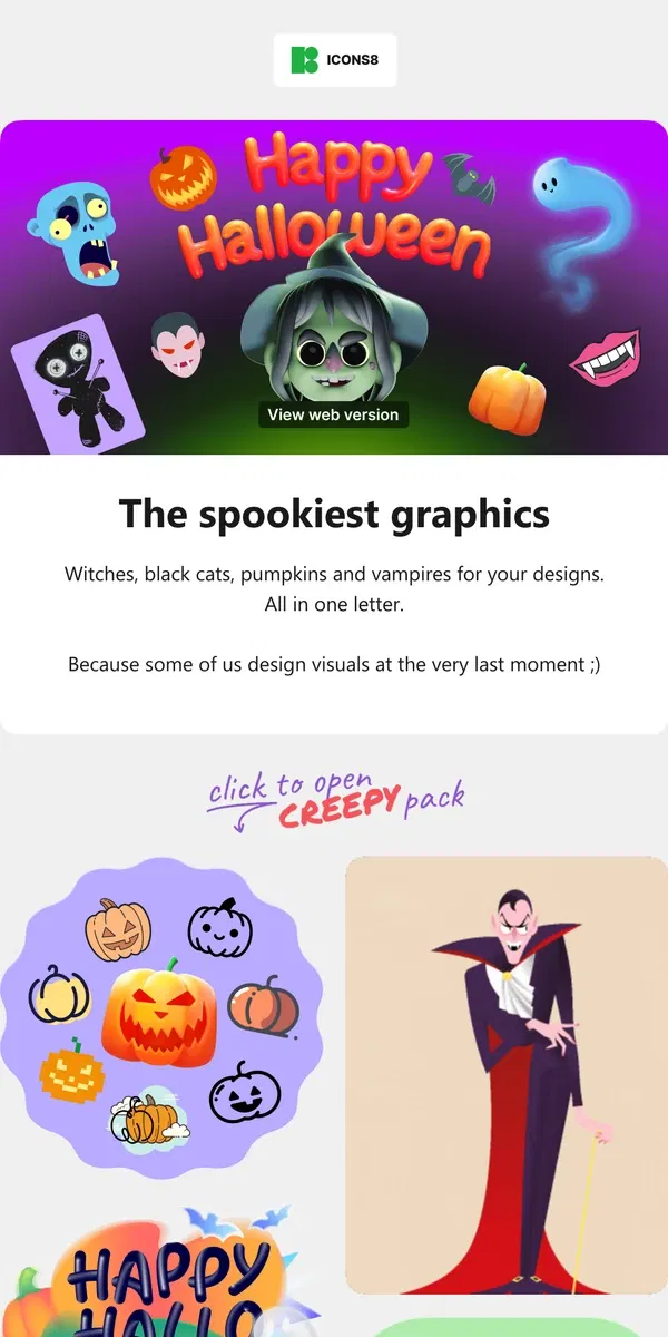 Email from Icons8. 👻 Boo! Spooky design assets at your door