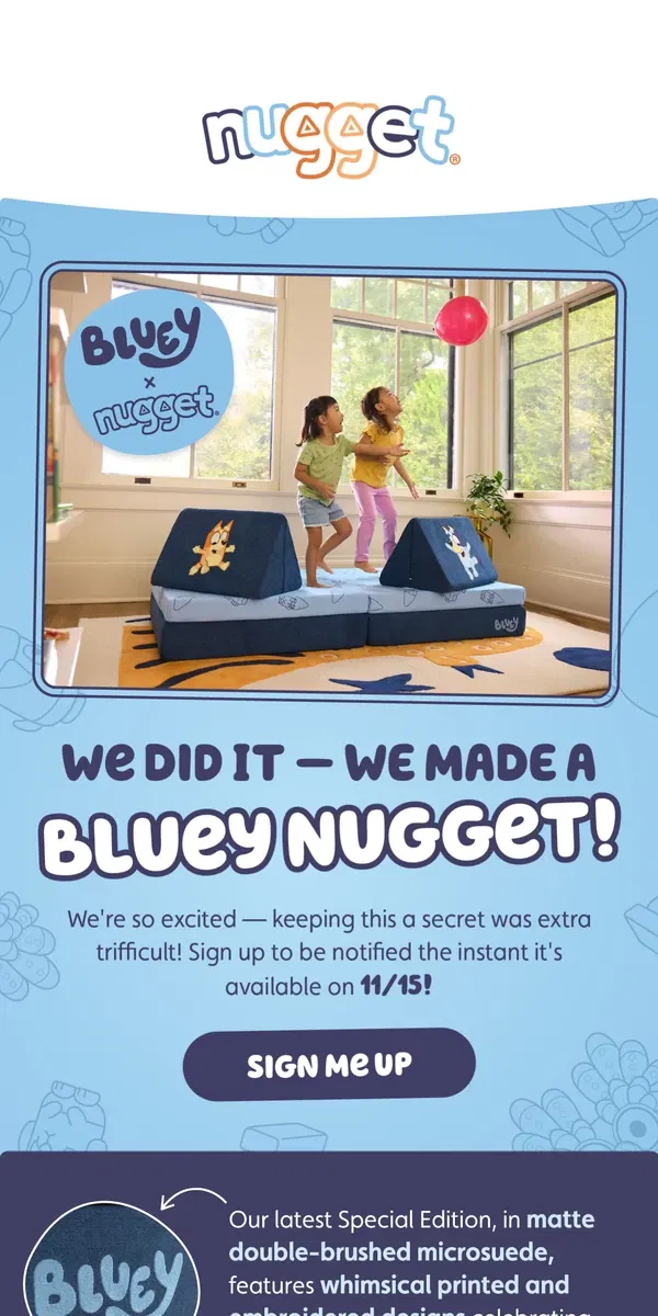 Email from Nugget. Introducing Bluey x Nugget