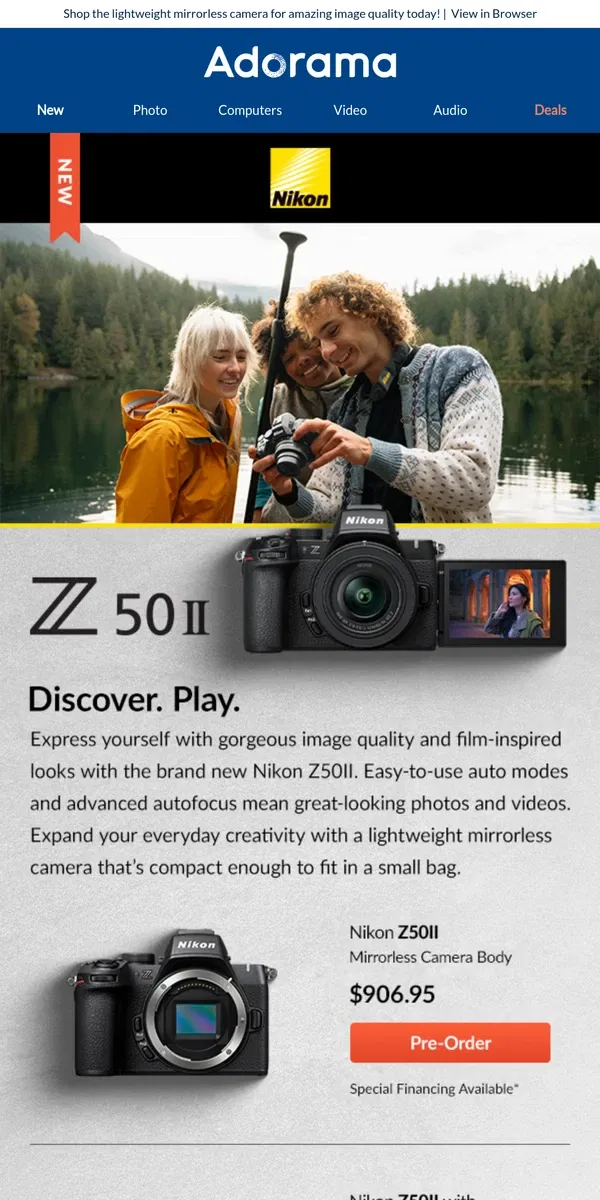 Email from Adorama. Get the New Nikon Z50II — Shop Now!