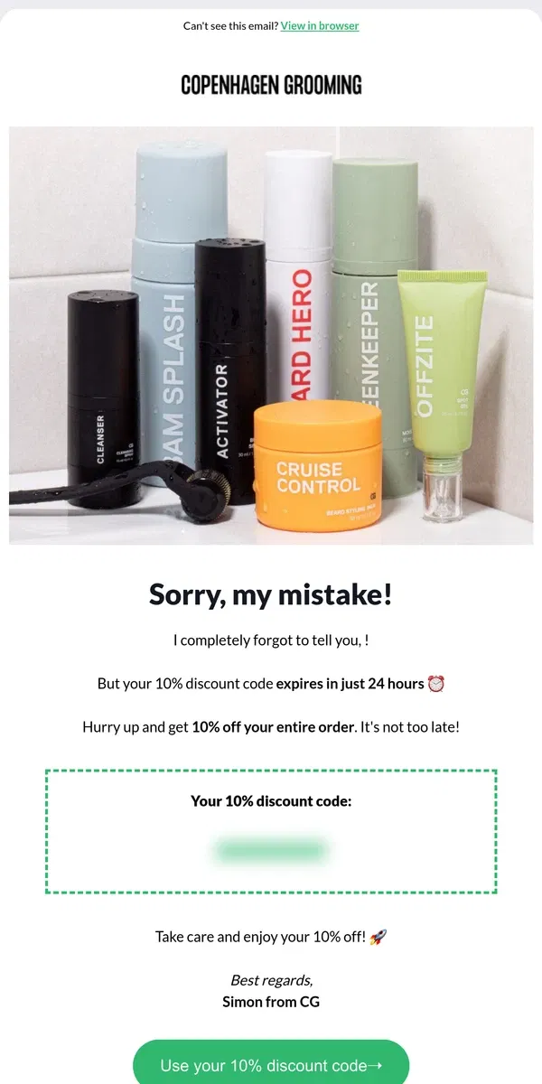 Email from Copenhagen Grooming. It’s my mistake 😰