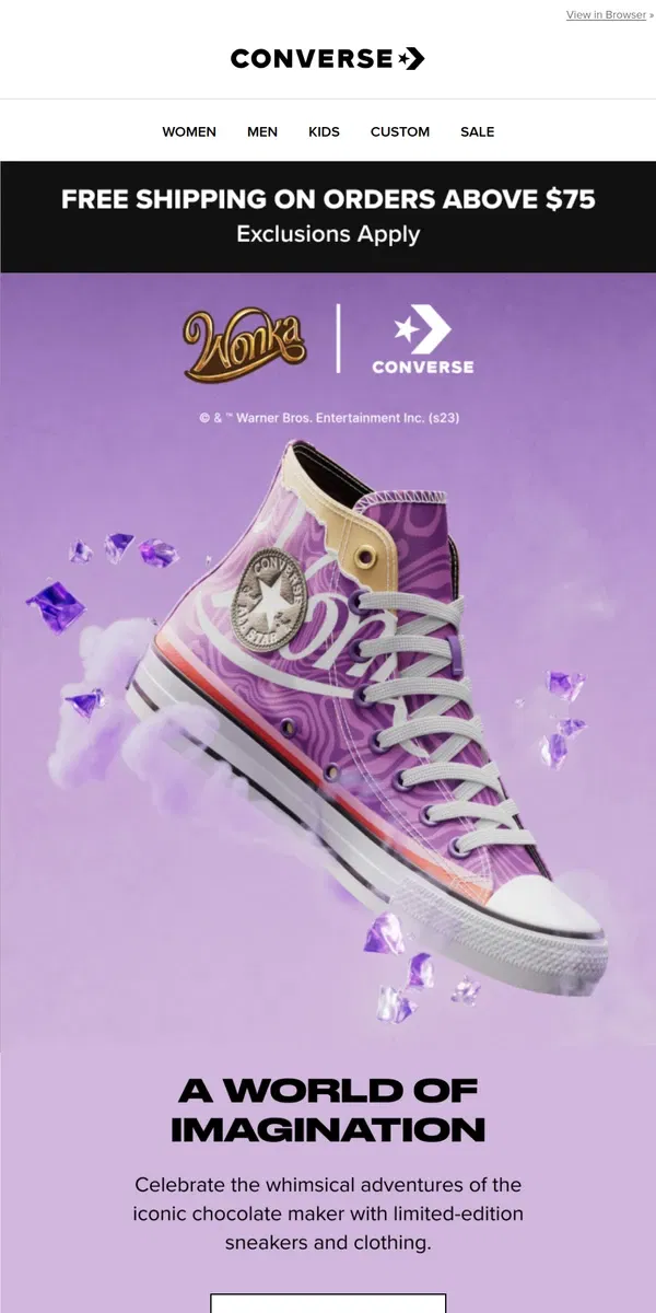 Email from Converse. Introducing: Converse x Wonka 🎩🍫🍭