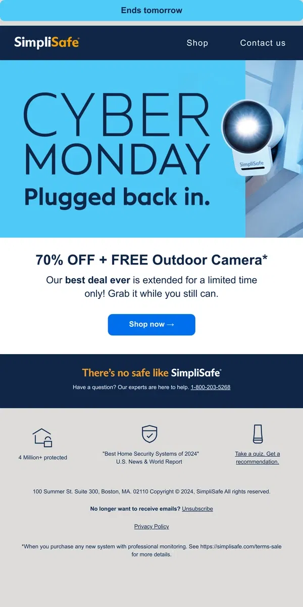 Email from SimpliSafe. Extended! Cyber Monday is still here