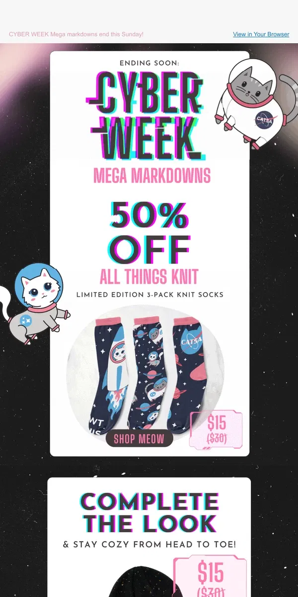 Email from Meowingtons. 🔥 50% OFF ALL THINGS KNIT! 🔥