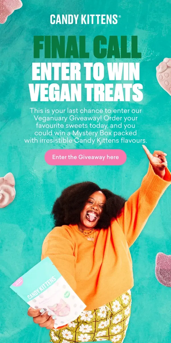 Email from Candy Kittens. Last day to enter our giveaway.