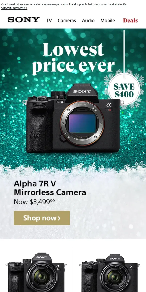 Email from Sony. Our Lowest Price Ever on the Alpha 7R V | Save $400